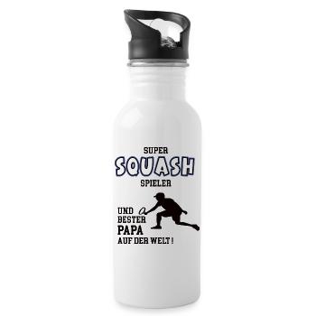 Squash Spieler Squasher Papa Vater Mann - Trinkflasche mit integriertem Trinkhalm - Weiß - Rechts