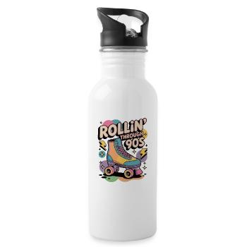 90s Retro – Rollin' Through the 90s - Water bottle with straw - white - Right