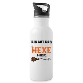 Am With The Witch Funny Halloween T-Shirt - Water bottle with straw - white - Right