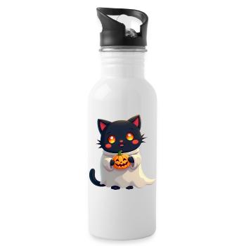 Chat d’Halloween avec citrouille d’Halloween - Gourde avec paille intégrée - blanc - Droite