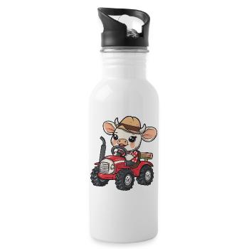 Stier Traktor Farmer - Trinkflasche mit integriertem Trinkhalm - Weiß - Rechts