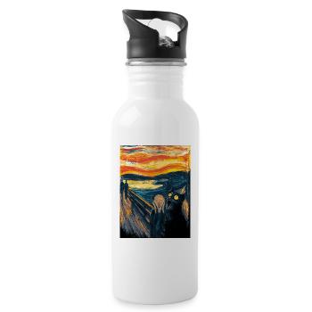 Halloween Katze – Kunstmotiv im Van Gogh Stil - Trinkflasche mit integriertem Trinkhalm - Weiß - Rechts