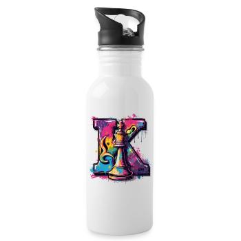König im Graffiti Kunstwerk Schach - Trinkflasche mit integriertem Trinkhalm - Weiß - Rechts
