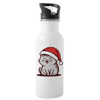 Cat in a Santa hat - Water bottle with straw - white - Right