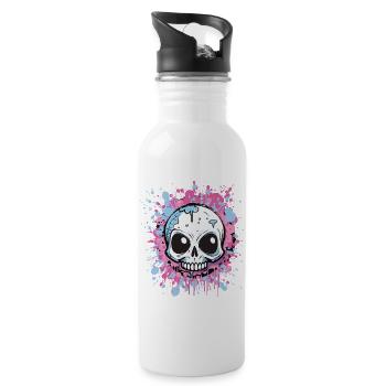 Neon Splatter Schädel Kunst - Trinkflasche mit integriertem Trinkhalm - Weiß - Rechts