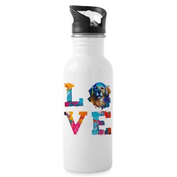 Golden Retriever Love Watercolor Art for Dog Lover - Water bottle with straw - white - Right