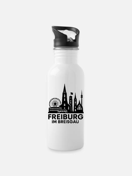 Freiburg im Breisgau Wahrzeichen Stadt Silhouette - Trinkflasche mit integriertem Trinkhalm - Weiß