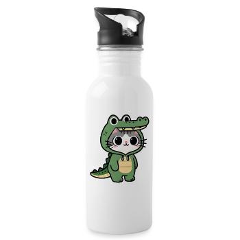 Kawaii crocodile cat - Water bottle with straw - white - Right
