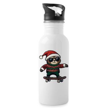 Sloth Christmas Funny - Water bottle with straw - white - Right