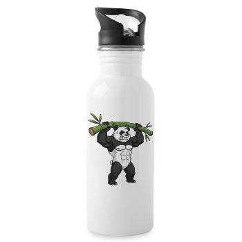 Panda Japan Bambus Kultur Fitness Gym Kraft - Trinkflasche mit integriertem Trinkhalm - Weiß - Rechts