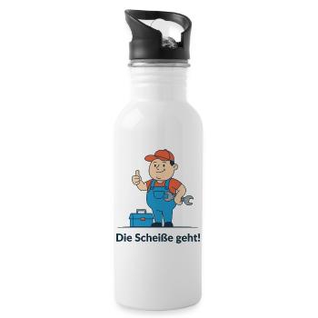 Reparaturheld im Blaumann. Endlich funktioniert es - Trinkflasche mit integriertem Trinkhalm - Weiß - Rechts