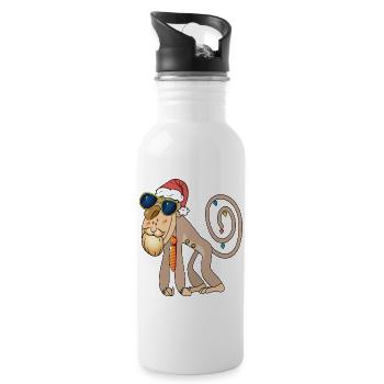 Christmas monkey with sunglasses - Water bottle with straw - white - Right