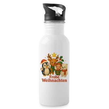 Merry Christmas Winter Friends Scene - Water bottle with straw - white - Right