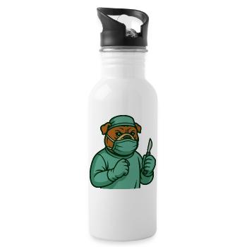 Pfotenchirurg Cartoon Bulldogge Und Hund - Trinkflasche mit integriertem Trinkhalm - Weiß - Rechts