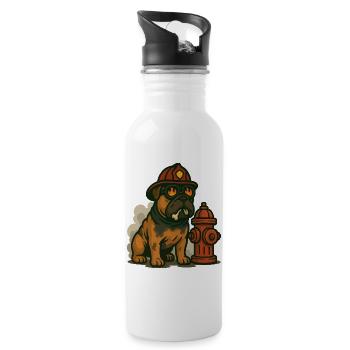 Mascotte de bouledogue pompier - Gourde avec paille intégrée - blanc - Droite