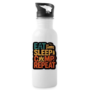 Eat Sleep Camp Repeat – Outdoor Adventure Design - Water bottle with straw - white - Right
