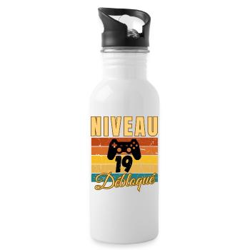 Level 19 Years Birthday Gamer Vintage Humor - Gourde avec paille intégrée - blanc - Droite