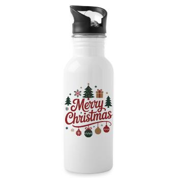 Merry Christmas lettering with baubles - Water bottle with straw - white - Right