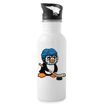 drôle pingouin joueur de hockey bande dessinée hockey sur glace - Gourde avec paille intégrée - blanc - Droite