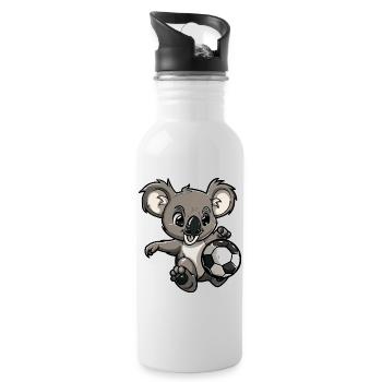 Koala Fußball Comic - Trinkflasche mit integriertem Trinkhalm - Weiß - Rechts