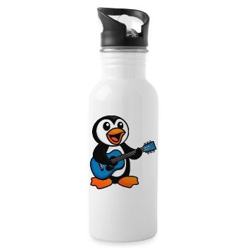 Cute Penguin Guitar Guitarist Music Singer Chibi - Water bottle with straw - white - Right