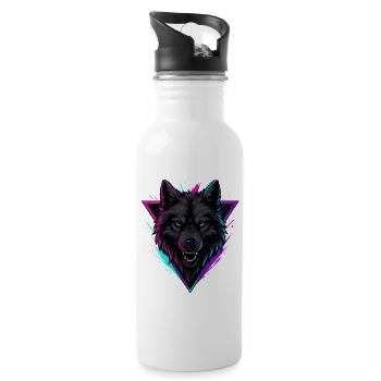 Loup néon en triangle rose violet - Gourde avec paille intégrée - blanc - Droite