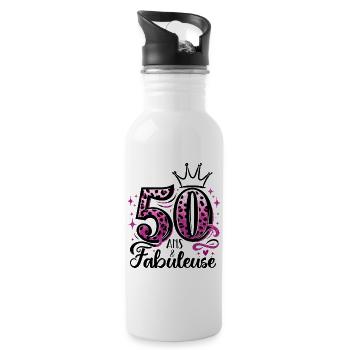 50 Years and Fabulous Wife Birthday Gift - Water bottle with straw - white - Right