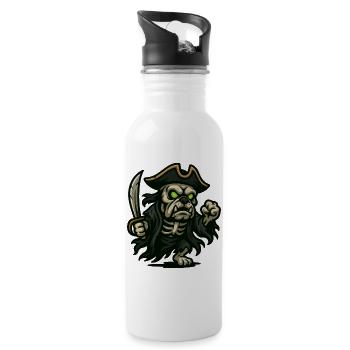 Undead Bulldog Pirate Skeleton Glow Cartoon Art - Water bottle with straw - white - Right