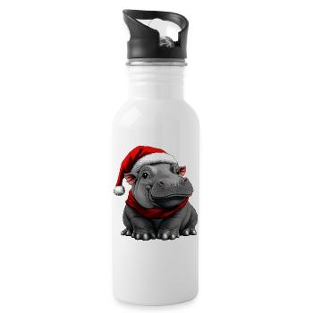 Nilpferde Christmas - Trinkflasche mit integriertem Trinkhalm - Weiß - Rechts