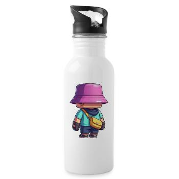 Colorful Hat Adventurer Figurine talahon style - Water bottle with straw - white - Right