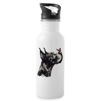 Dogge mit rotem Schmetterling - Trinkflasche mit integriertem Trinkhalm - Weiß - Rechts