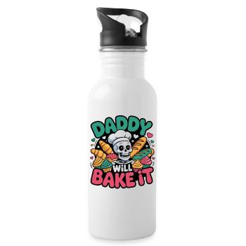 Papa le fera cuire. Drôle de squelette boulanger design - Gourde avec paille intégrée - blanc - Droite