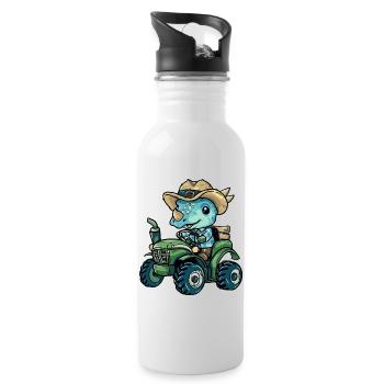 Dinosaurier triceratops Traktor Farmer - Trinkflasche mit integriertem Trinkhalm - Weiß - Rechts