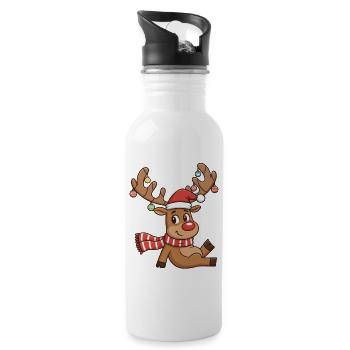 Reindeer with lights and scarf - Water bottle with straw - white - Right