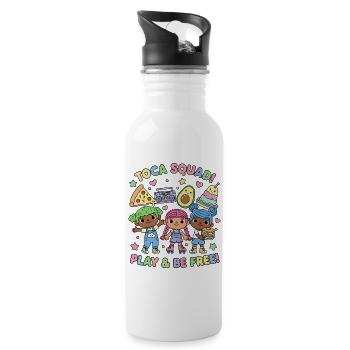 Enfants Ludiques Design avec des Amis - Jouer et Être Libre - Gourde avec paille intégrée - blanc - Droite