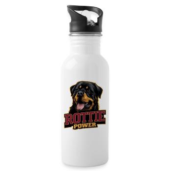 Rottie Power Rottweiler Design - Trinkflasche mit integriertem Trinkhalm - Weiß - Rechts