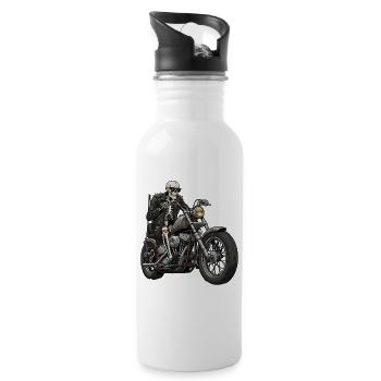 Skeleton Biker on Chopper Motorcycle Retro - Water bottle with straw - white - Right