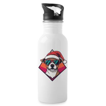 Santas Hund im Retro-Diamant - Trinkflasche mit integriertem Trinkhalm - Weiß - Rechts