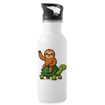 Funny sloth on turtle - Water bottle with straw - white - Right