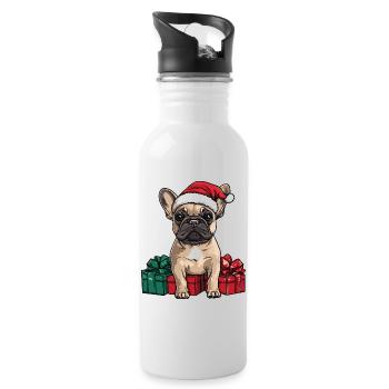Chien bouledogue français Noël - Gourde avec paille intégrée - blanc - Droite