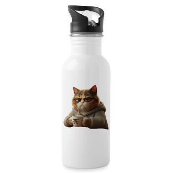 Lustige müde Katze mit Kaffeetasse Morgenkaffee - Trinkflasche mit integriertem Trinkhalm - Weiß - Rechts