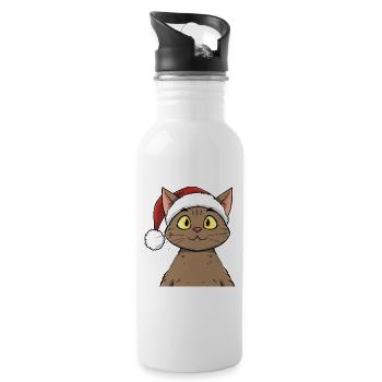 Niedliche Weihnachtskatze im süßen Cartoonstil - Trinkflasche mit integriertem Trinkhalm - Weiß - Rechts