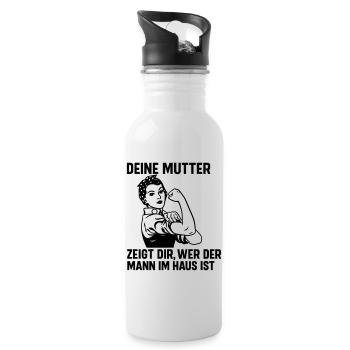 Mann im Haus deine Mutter - Trinkflasche mit integriertem Trinkhalm - Weiß - Rechts