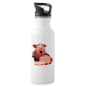Verzweifeltes Schwein - Trinkflasche mit integriertem Trinkhalm - Weiß - Rechts
