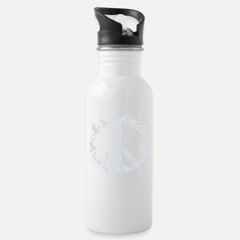 Friedenstauben Peace Symbol Kunst Design - Trinkflasche mit integriertem Trinkhalm - Weiß