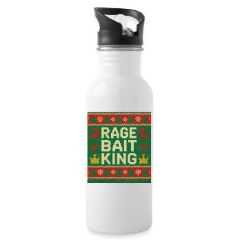 Rage Bait King Ugly Sweater Style, Funny Meme  - Water bottle with straw - white - Right