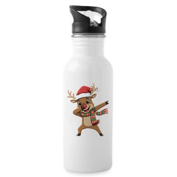 Lustiges Xmas Rentier Cartoon dabbing - Trinkflasche mit integriertem Trinkhalm - Weiß - Rechts