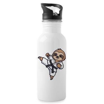 Cartoon Faultier Karate Martial Arts - Trinkflasche mit integriertem Trinkhalm - Weiß - Rechts