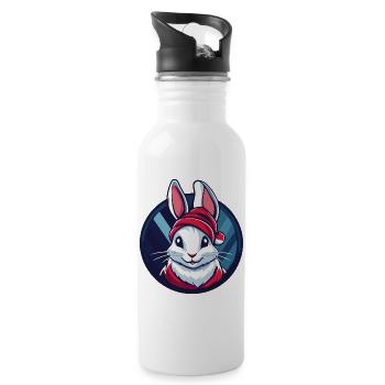 WeihnachtsHase im Winterkreis - Trinkflasche mit integriertem Trinkhalm - Weiß - Rechts
