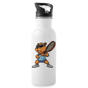 Tennis Biber - Trinkflasche mit integriertem Trinkhalm - Weiß - Rechts